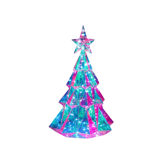 Kurt Adler 20" Pre - Lit Holographic Christmas Tree with Remote – RGB LED Lighted Tabletop Tree with Multifunction Effects, Adapter & Controller – Indoor/Outdoor Holiday Décor - Tree Treasures