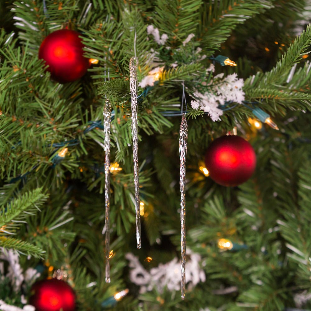 KURT ADLER 3.5" GLASS CLEAR TWIST ICICLE ORNAMENTS 12 PIECES - Tree Treasures