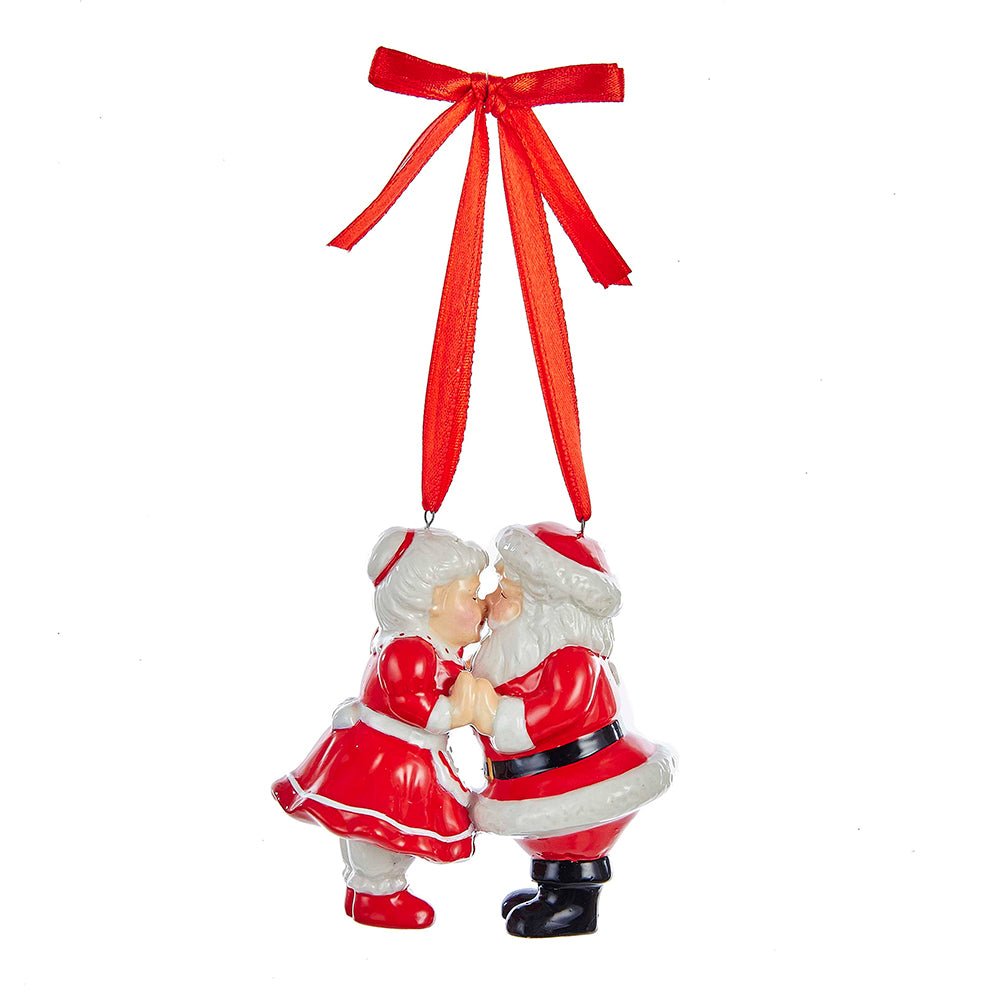 KURT ADLER 3.5" PORCELAIN KISSING SANTA AND MRS. CLAUS ORNAMENT - Tree Treasures