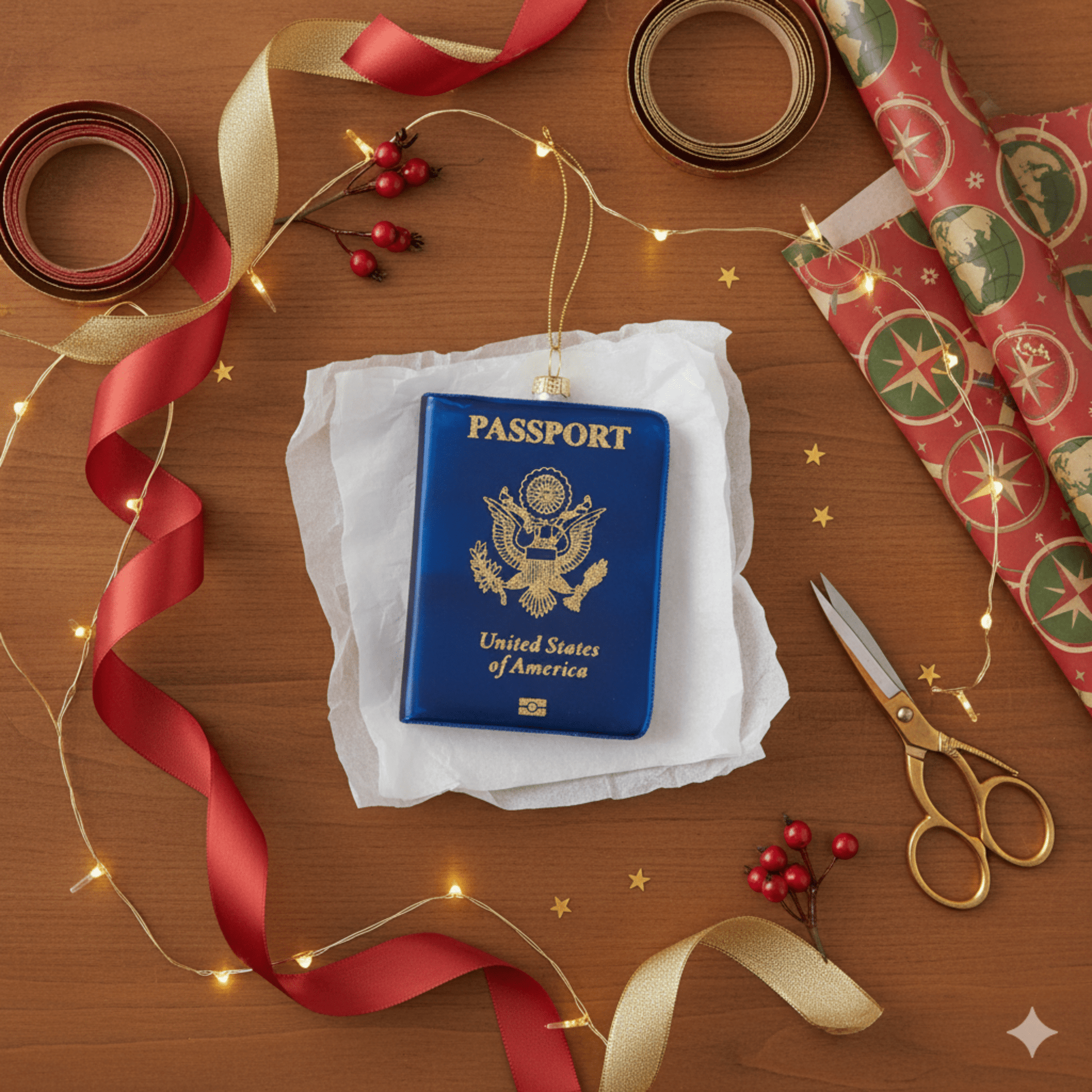 Kurt Adler 4" Blue Glass Passport Ornament - Tree Treasures