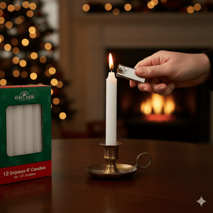 KURT ADLER 4" WHITE DRIPLESS CANDLES 12 PIECES - Tree Treasures