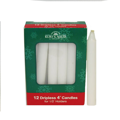 KURT ADLER 4" WHITE DRIPLESS CANDLES 12 PIECES - Tree Treasures
