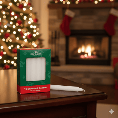 KURT ADLER 4" WHITE DRIPLESS CANDLES 12 PIECES - Tree Treasures