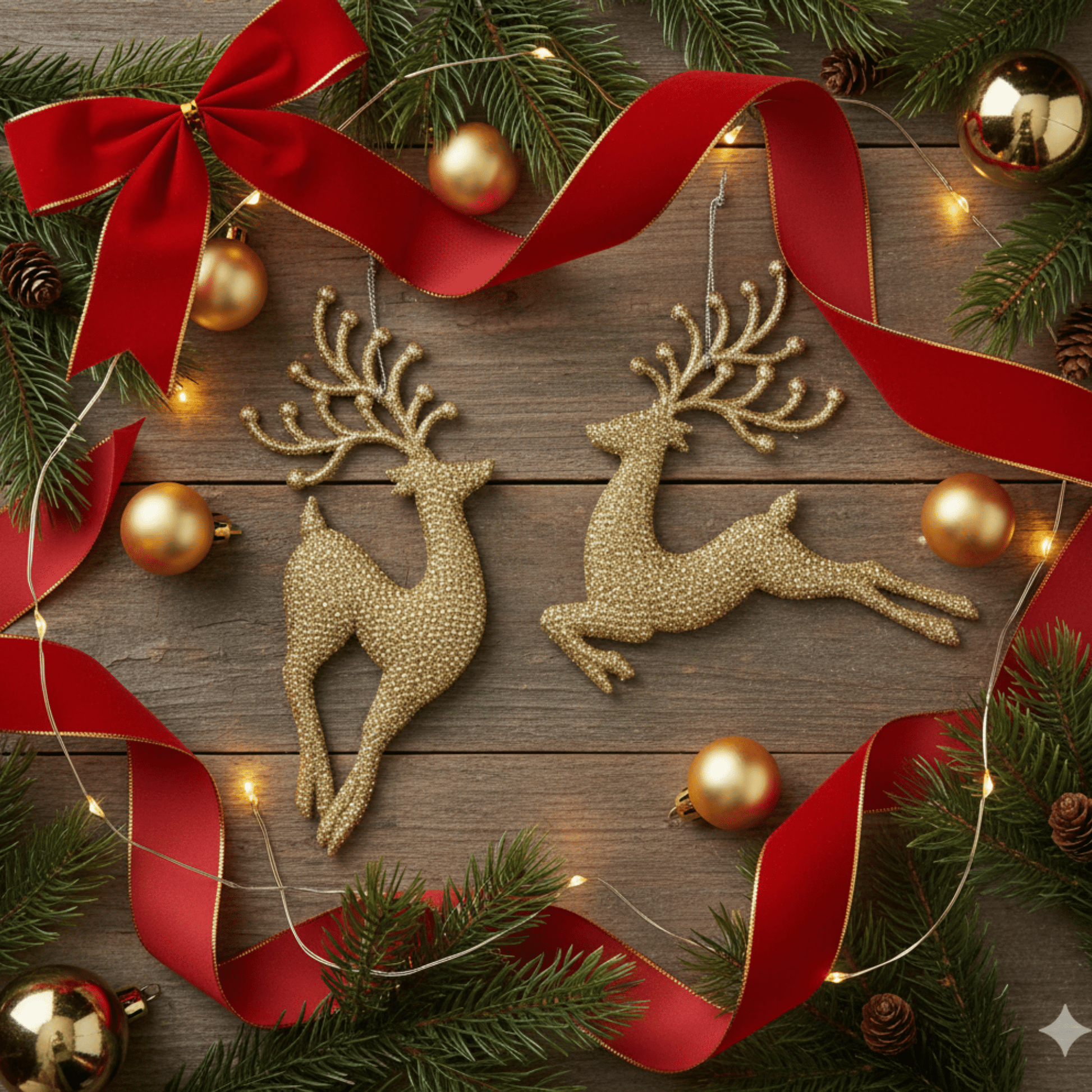 KURT ADLER 7" CHAMPAGNE GOLD DIAMOND REINDEER 2 ASSORTED - Tree Treasures