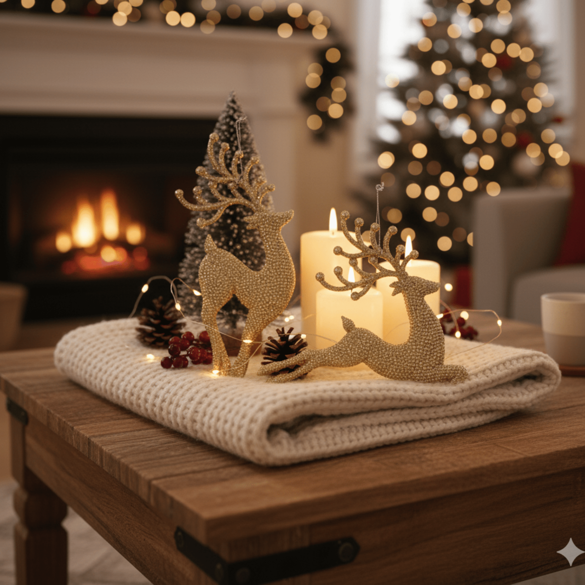 KURT ADLER 7" CHAMPAGNE GOLD DIAMOND REINDEER 2 ASSORTED - Tree Treasures