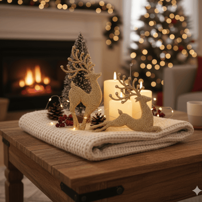 KURT ADLER 7" CHAMPAGNE GOLD DIAMOND REINDEER 2 ASSORTED - Tree Treasures