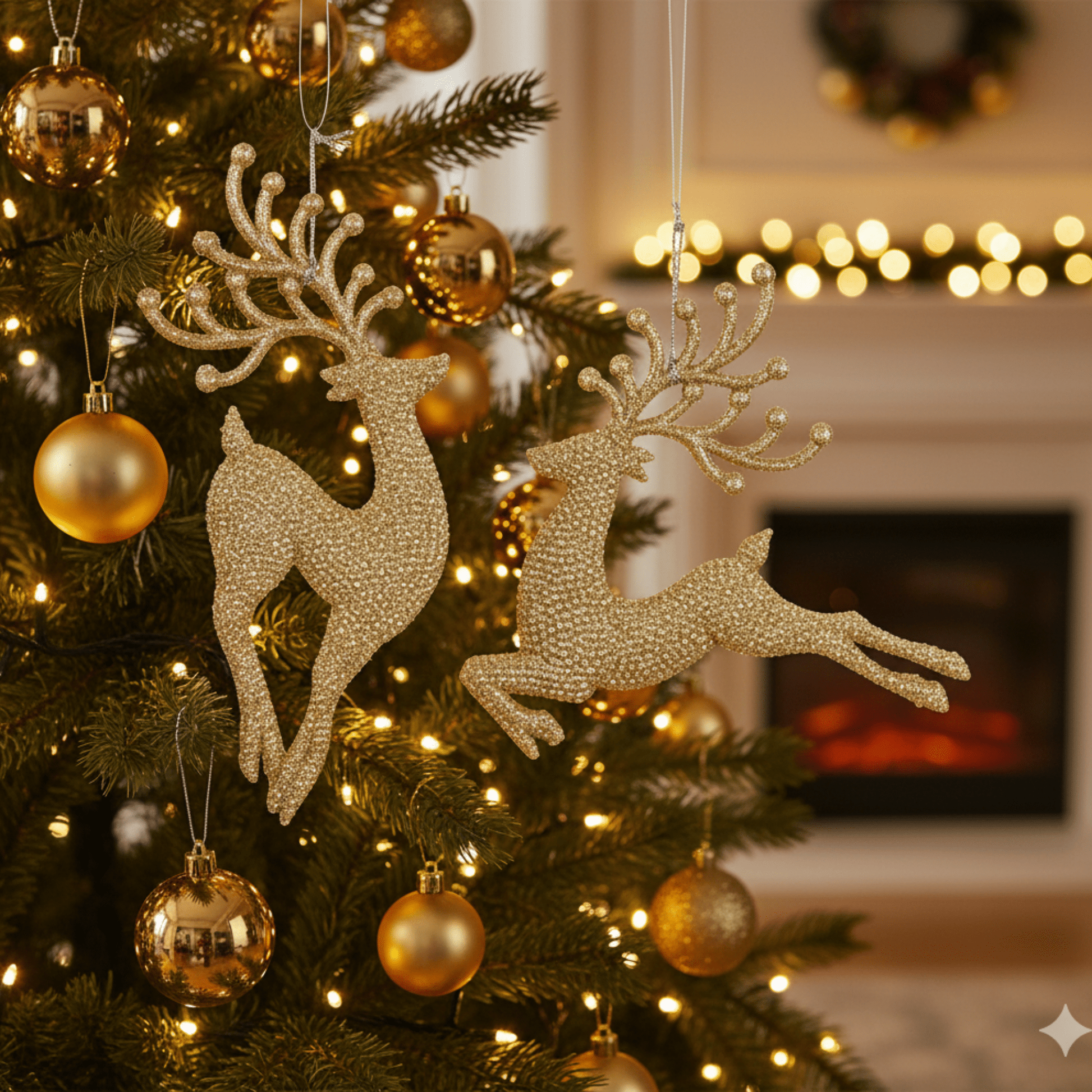 KURT ADLER 7" CHAMPAGNE GOLD DIAMOND REINDEER 2 ASSORTED - Tree Treasures