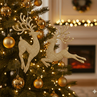 KURT ADLER 7" CHAMPAGNE GOLD DIAMOND REINDEER 2 ASSORTED - Tree Treasures