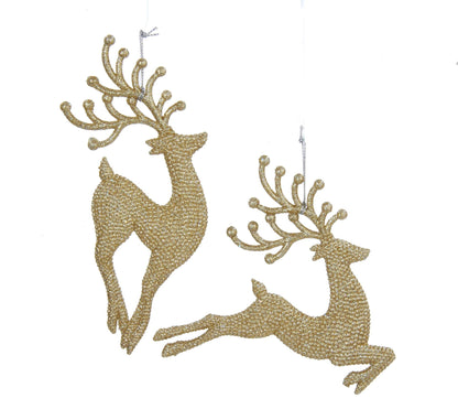 KURT ADLER 7" CHAMPAGNE GOLD DIAMOND REINDEER 2 ASSORTED - Tree Treasures