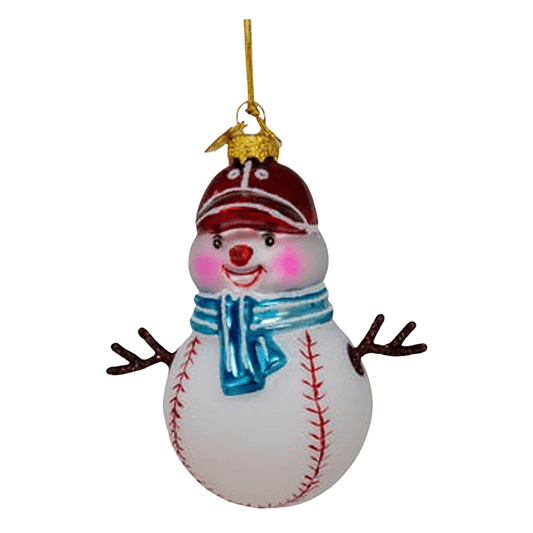 Kurt Adler Baseball Snowman Glass Ornament – 3.5" Winter Sports Christmas Decoration - Tree Treasures