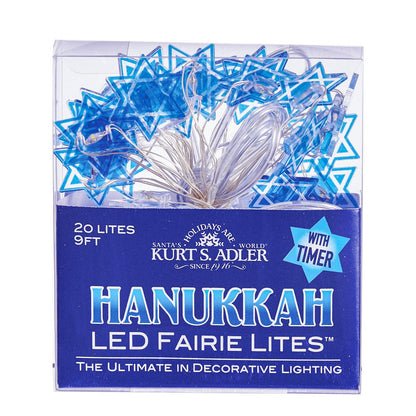 KURT ADLER BATTERY OPERATED 20 LIGHTS STAR OF DAVID LED FAIRY SET - Tree Treasures