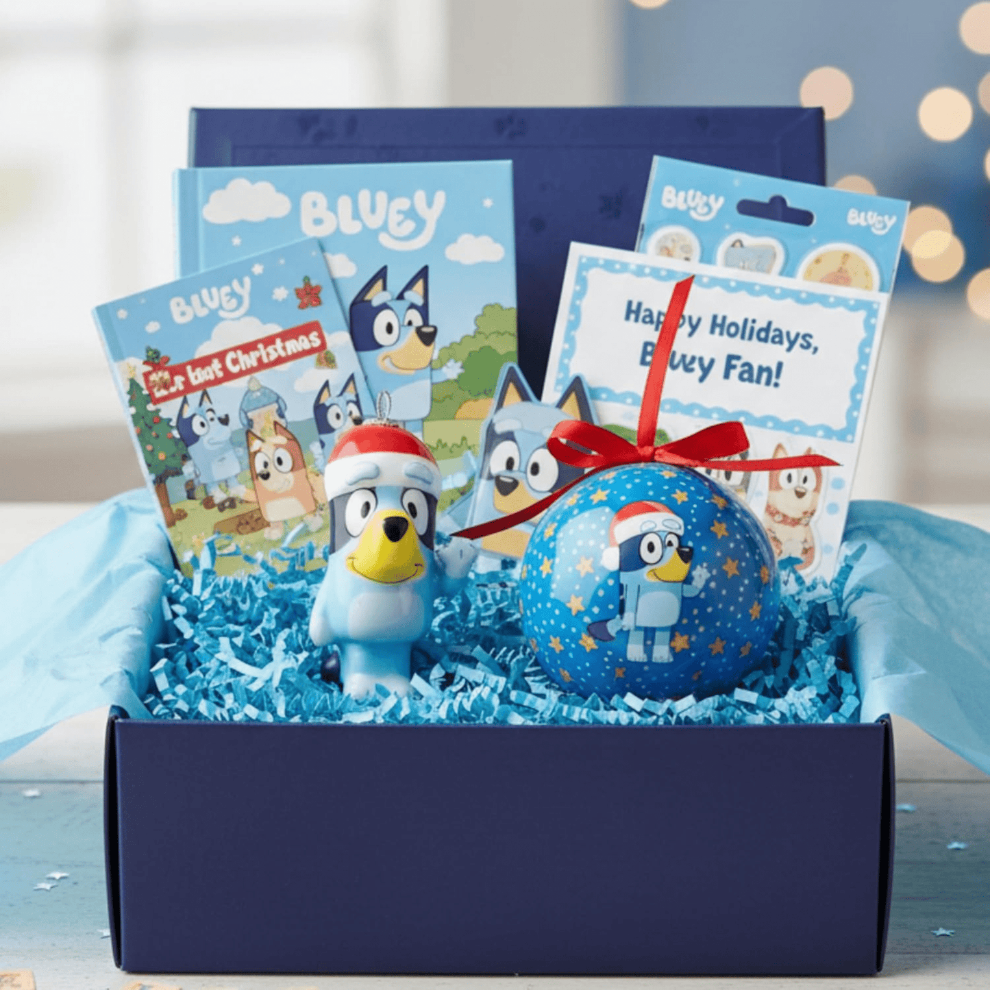 Kurt Adler Bluey Christmas Ornament Bundle – Bluey Decoupage Ornament & Bluey Santa Hat Ball Ornament - Tree Treasures