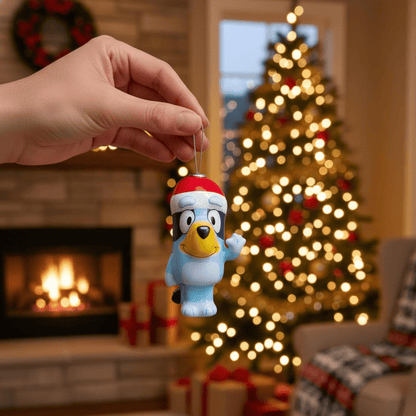 Kurt Adler Bluey Christmas Ornament Bundle – Bluey Decoupage Ornament & Bluey Santa Hat Ball Ornament - Tree Treasures