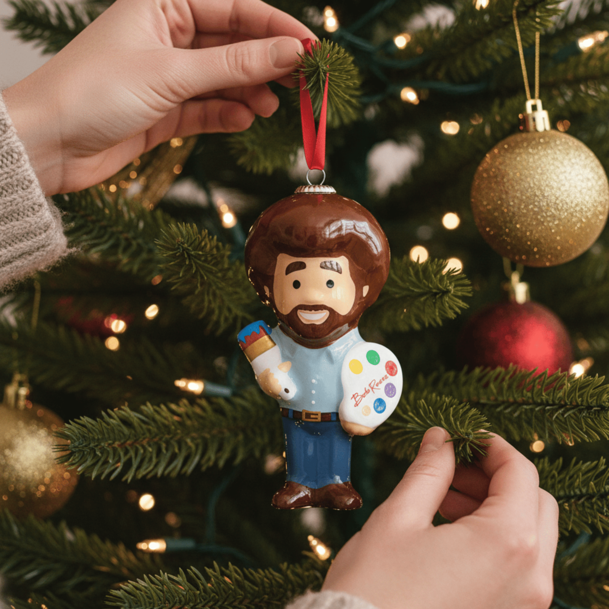 Kurt Adler Bob Ross® with Palette Decoupage Ornament, 3.5 Inches - Tree Treasures