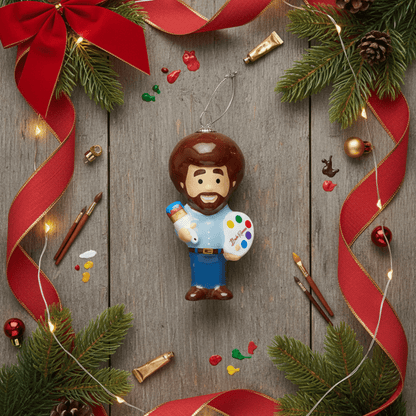 Kurt Adler Bob Ross® with Palette Decoupage Ornament, 3.5 Inches - Tree Treasures