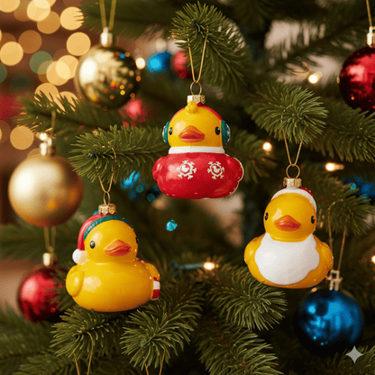 Kurt Adler Christmas Rubber Duck Ornaments, Set of 3, 3.5 Inches - Tree Treasures