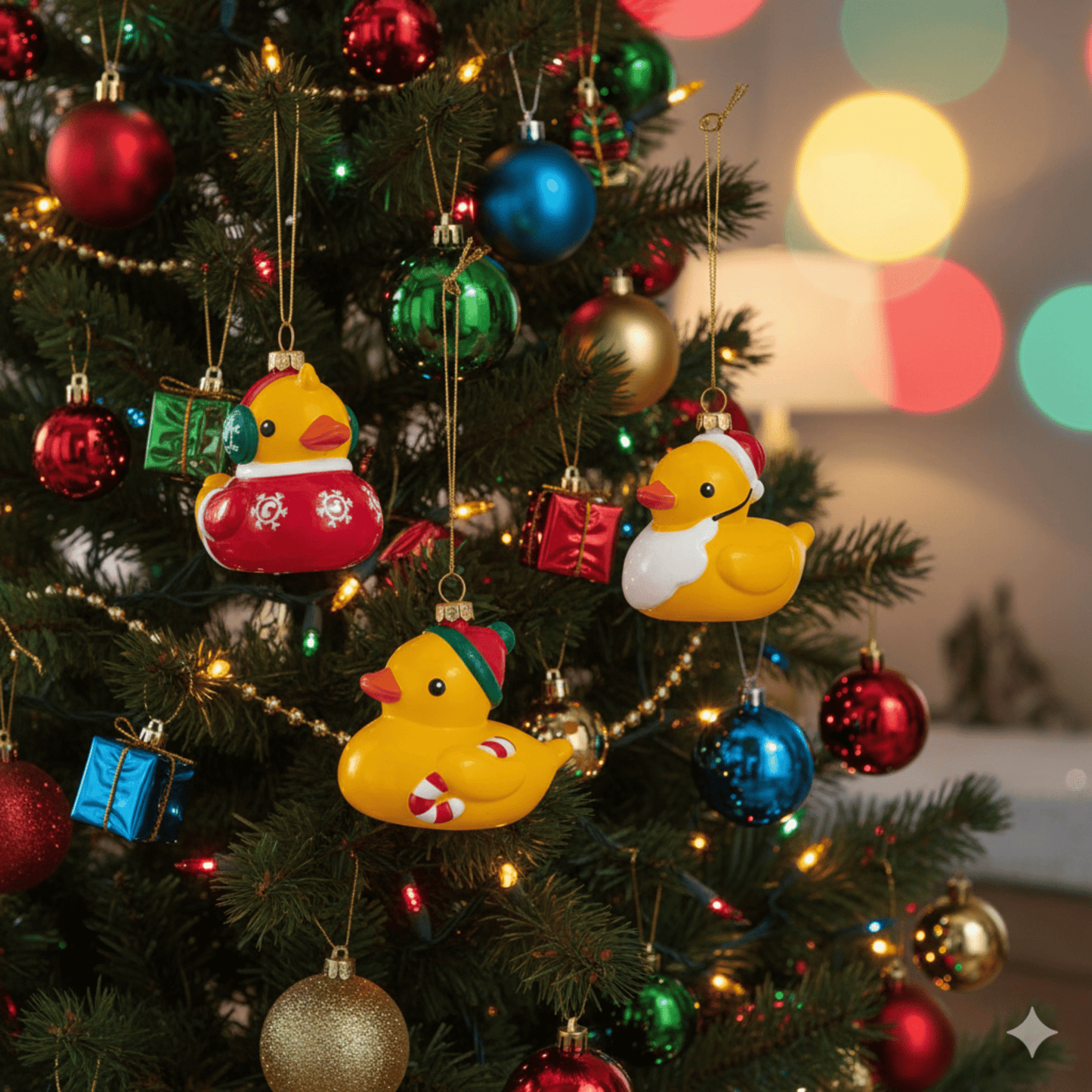 Kurt Adler Christmas Rubber Duck Ornaments, Set of 3, 3.5 Inches - Tree Treasures
