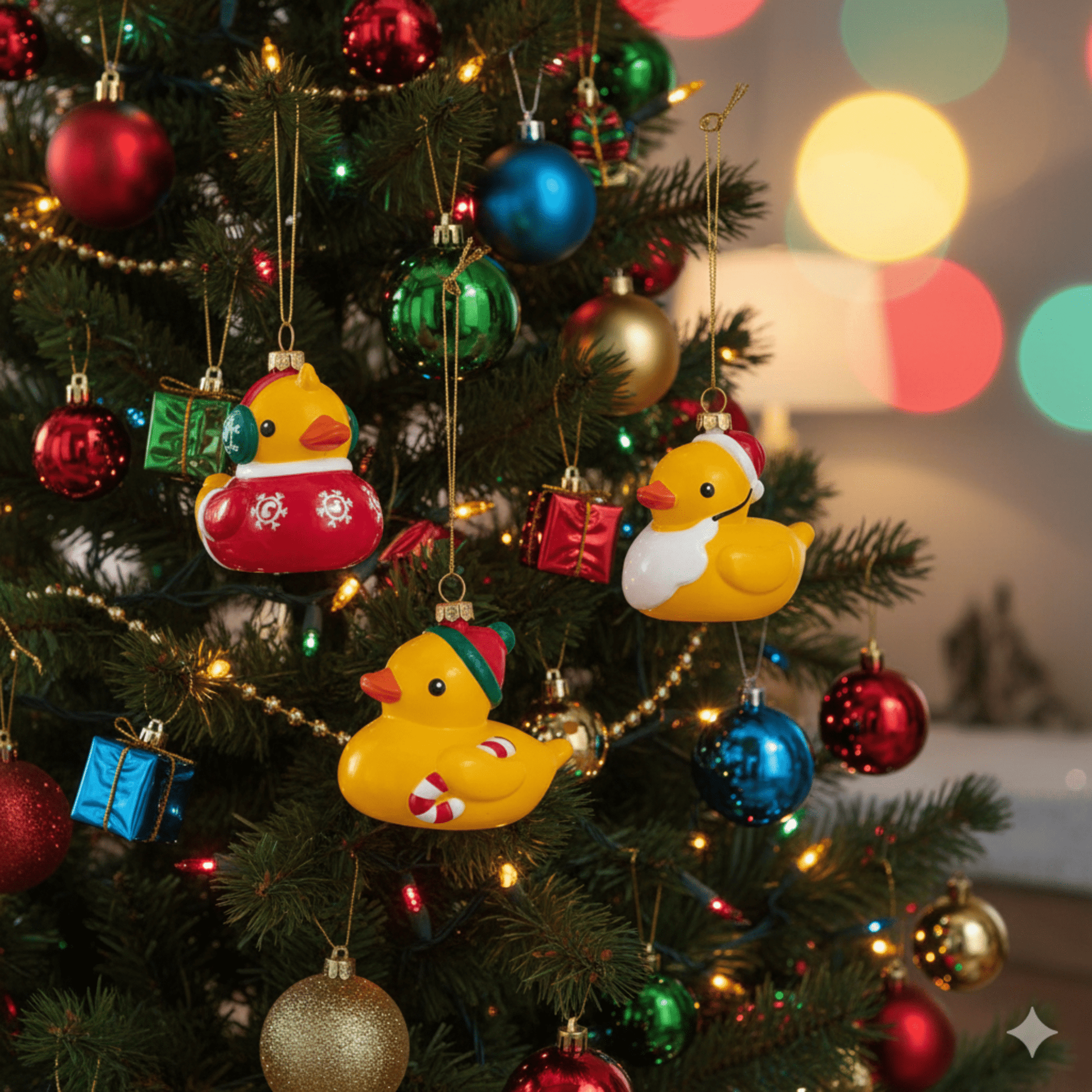 Kurt Adler Christmas Rubber Duck Ornaments, Set of 3, 3.5 Inches - Tree Treasures