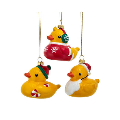 Kurt Adler Christmas Rubber Duck Ornaments â€“ Funny Holiday Set of 3, 3.5 Inches â€“ Tree Treasures
