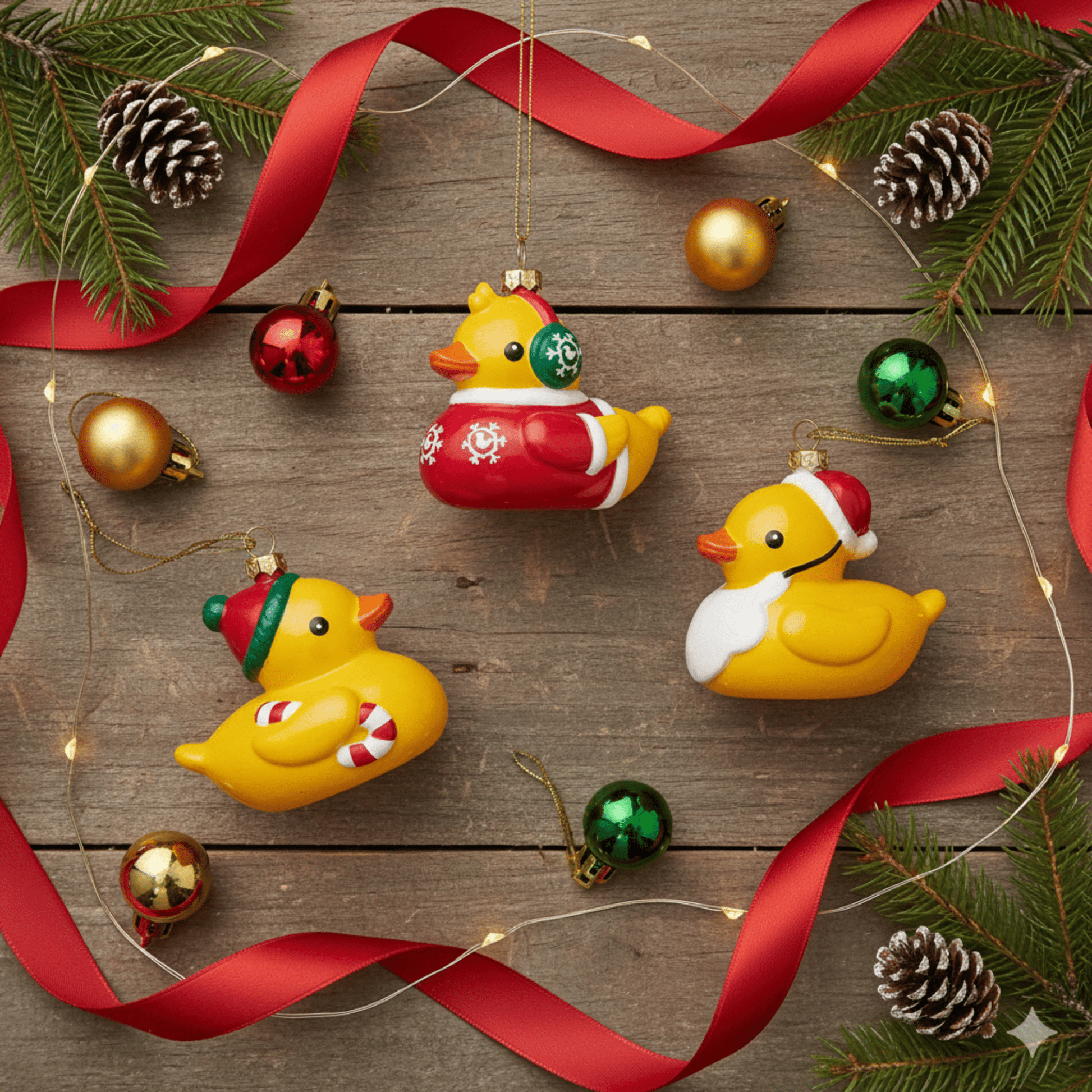 Kurt Adler Christmas Rubber Duck Ornaments, Set of 3, 3.5 Inches - Tree Treasures