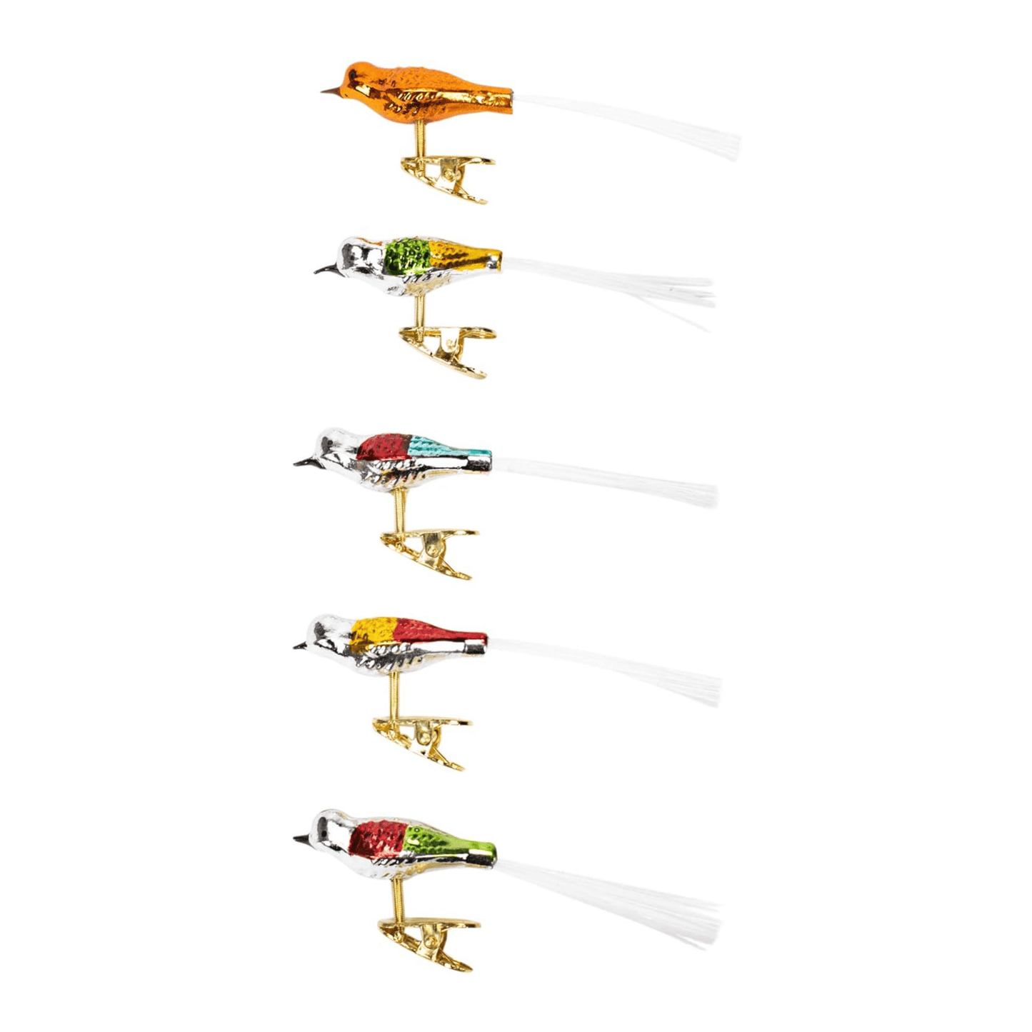 Kurt Adler Early Years Glass Clip - On Bird Ornaments – Set of 5, 4.5" - Tree Treasures