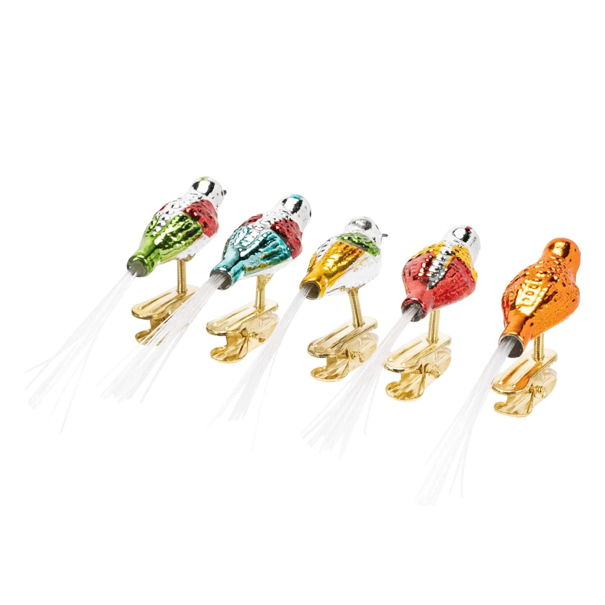 Kurt Adler Early Years Glass Clip - On Bird Ornaments – Set of 5, 4.5" - Tree Treasures