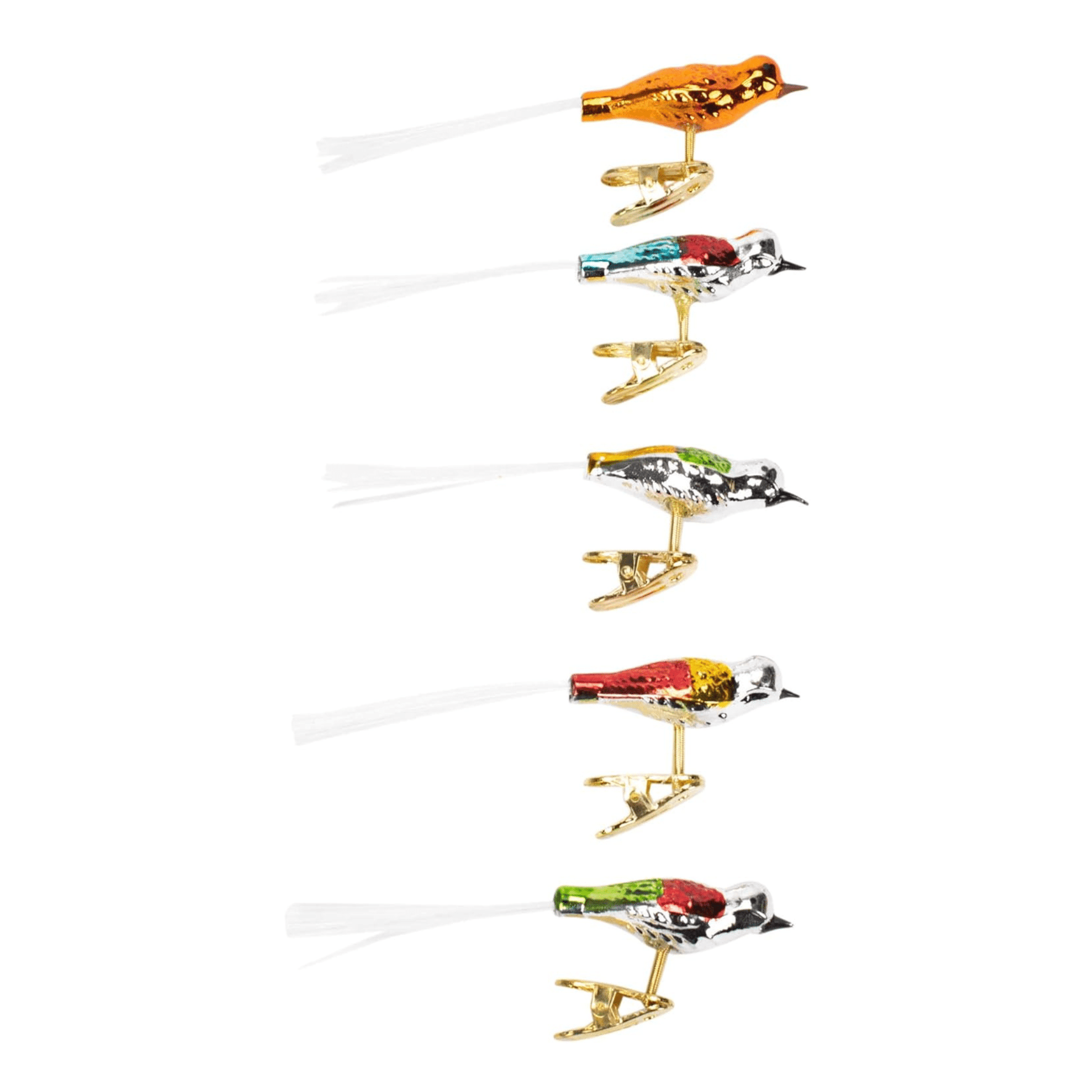 Kurt Adler Early Years Glass Clip - On Bird Ornaments – Set of 5, 4.5" - Tree Treasures