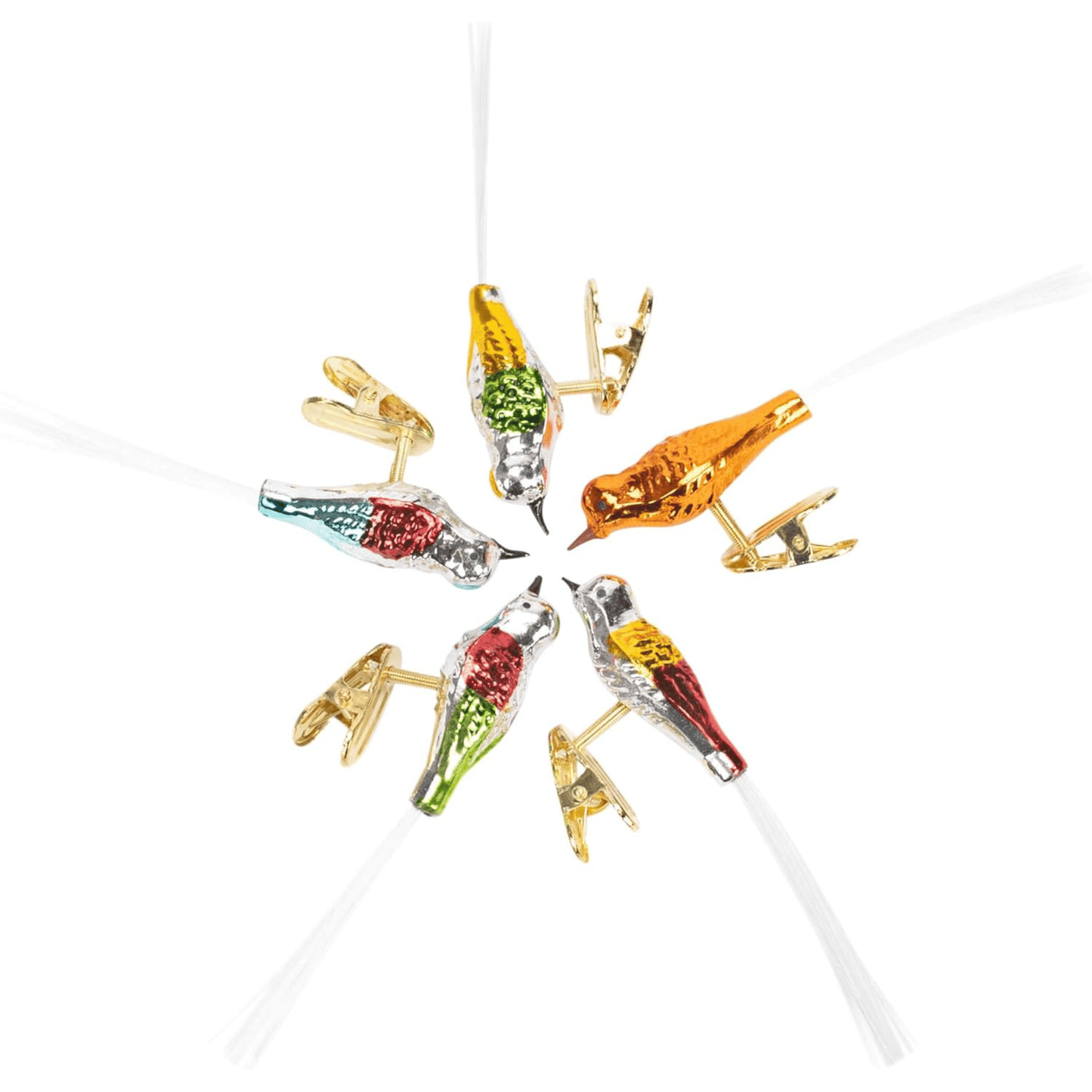 Kurt Adler Early Years Glass Clip - On Bird Ornaments – Set of 5, 4.5" - Tree Treasures