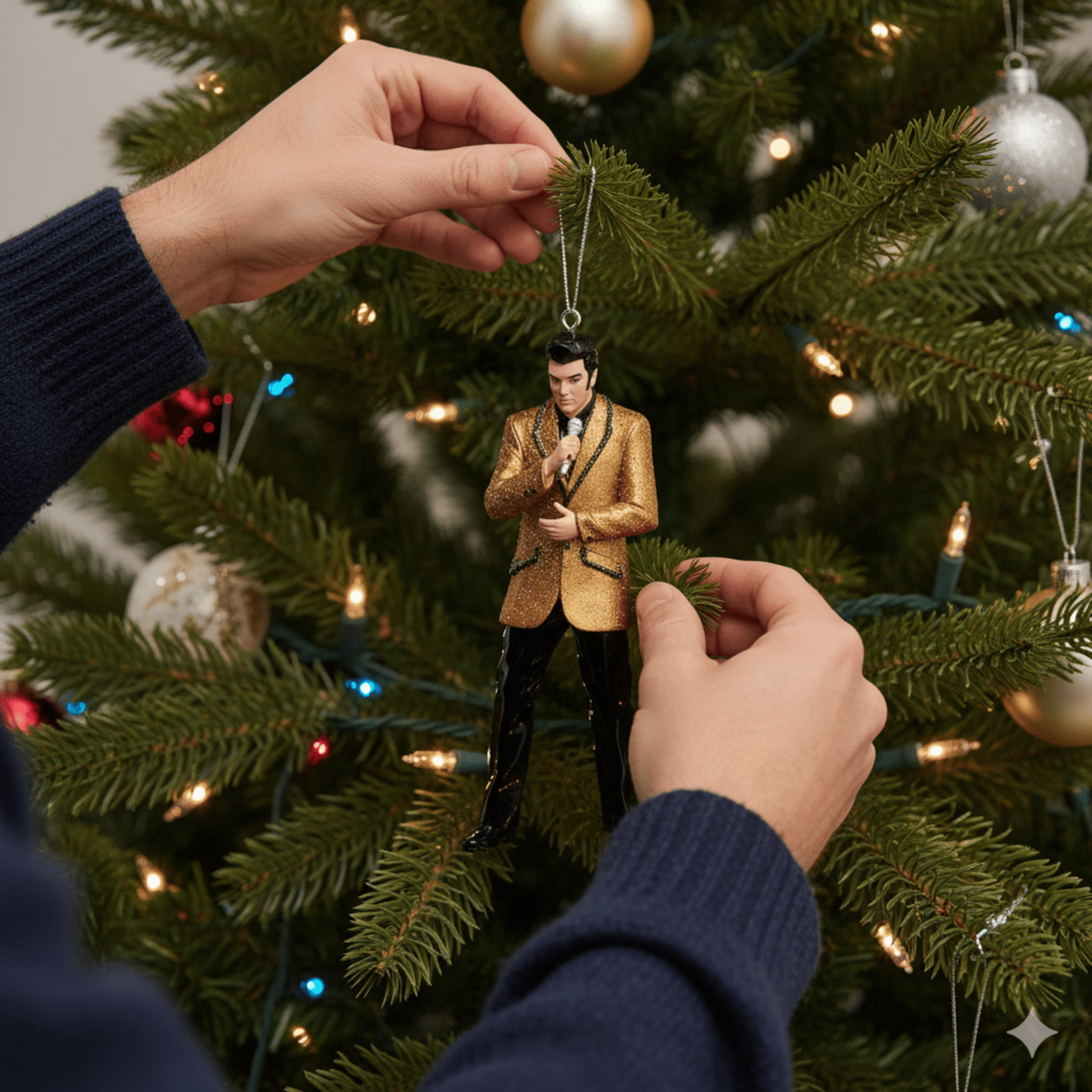 KURT ADLER ELVIS IN GOLD JACKET BLOW MOLD ORNAMENT - Tree Treasures