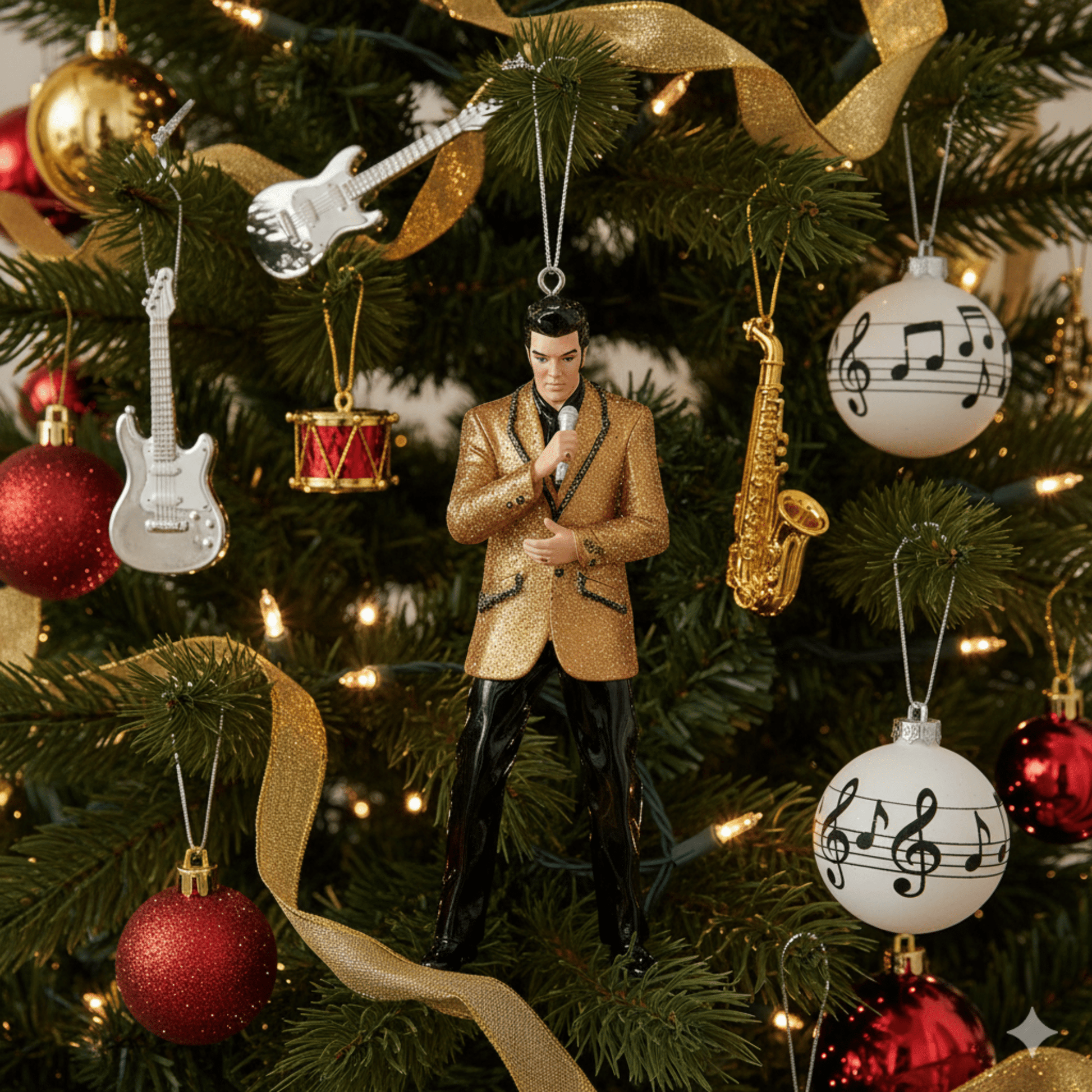 KURT ADLER ELVIS IN GOLD JACKET BLOW MOLD ORNAMENT - Tree Treasures