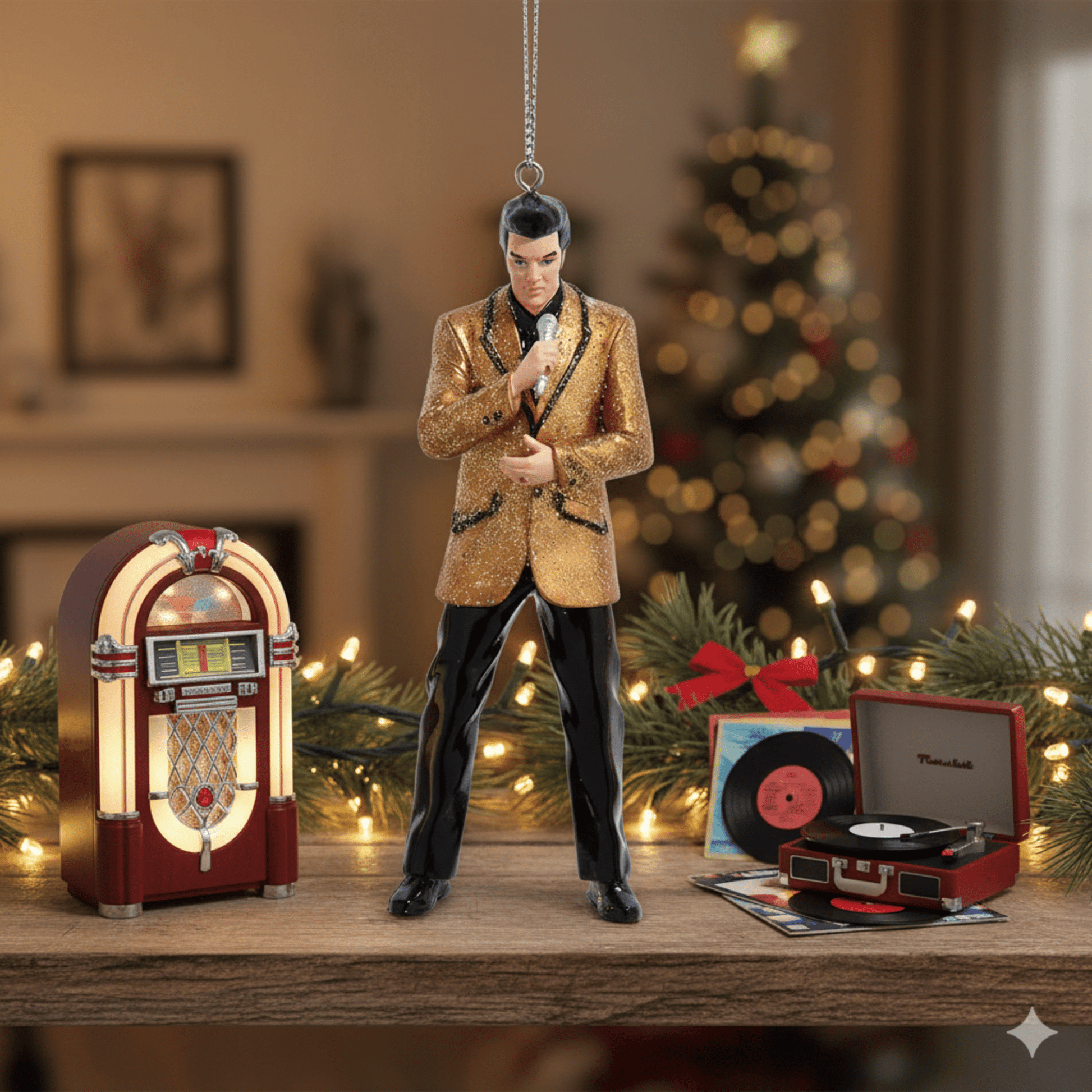 KURT ADLER ELVIS IN GOLD JACKET BLOW MOLD ORNAMENT - Tree Treasures