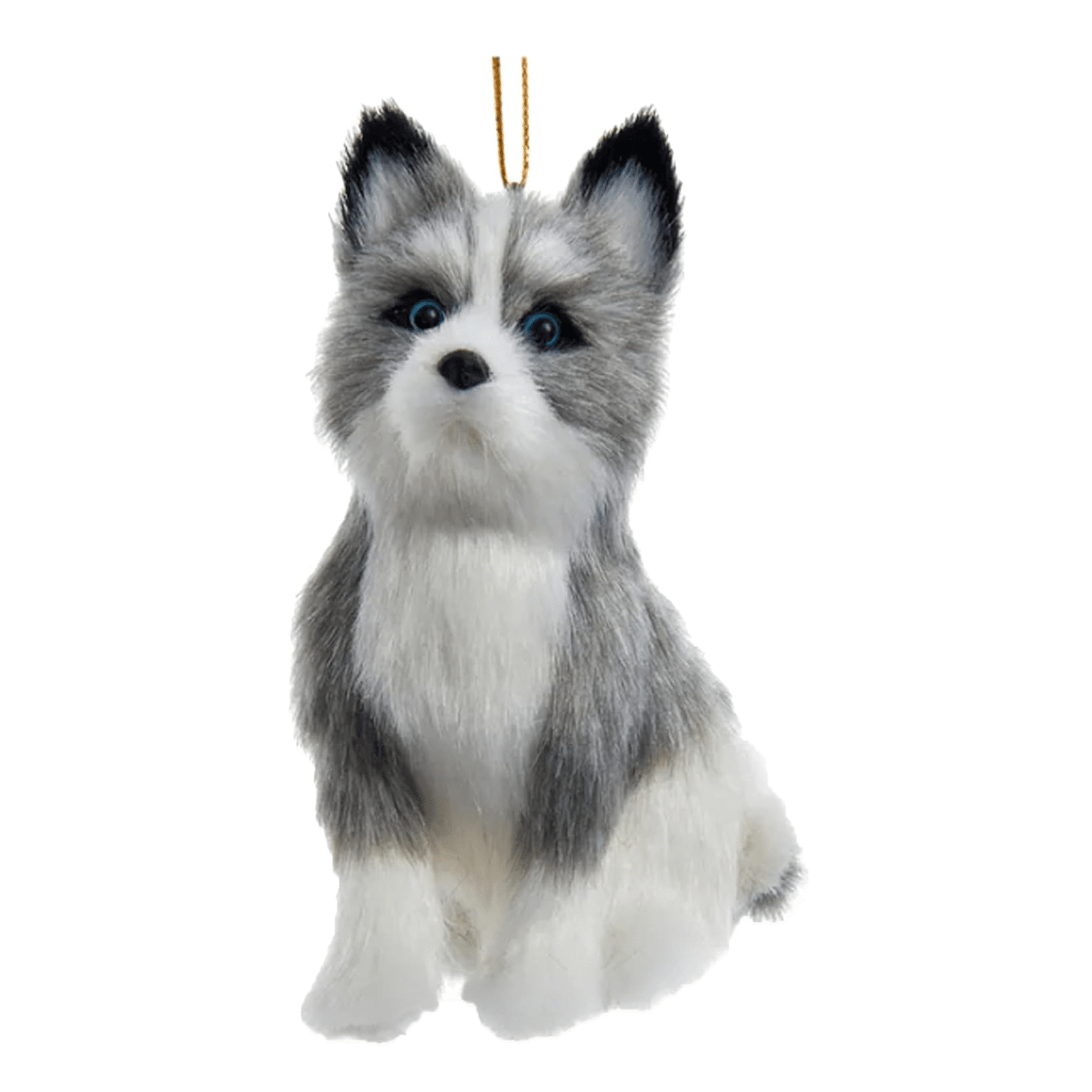 Kurt Adler Furry Husky Dog Christmas Ornament – Grey & White, 4 x 3" - Tree Treasures