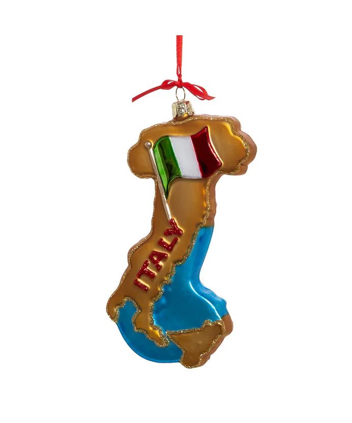 Kurt Adler Italy Map Glass Ornament – Two - Sided Holiday Décor with Italian Landmarks - Tree Treasures
