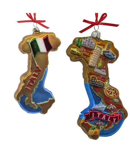 Kurt Adler Italy Map Glass Ornament – Two - Sided Holiday Décor with Italian Landmarks - Tree Treasures