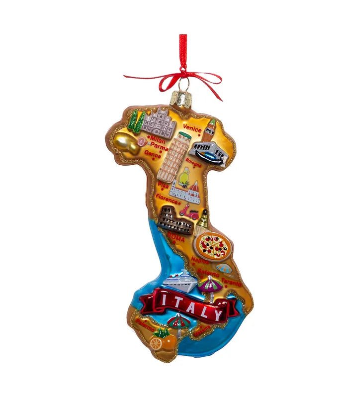 Kurt Adler Italy Map Glass Ornament – Two - Sided Holiday Décor with Italian Landmarks - Tree Treasures