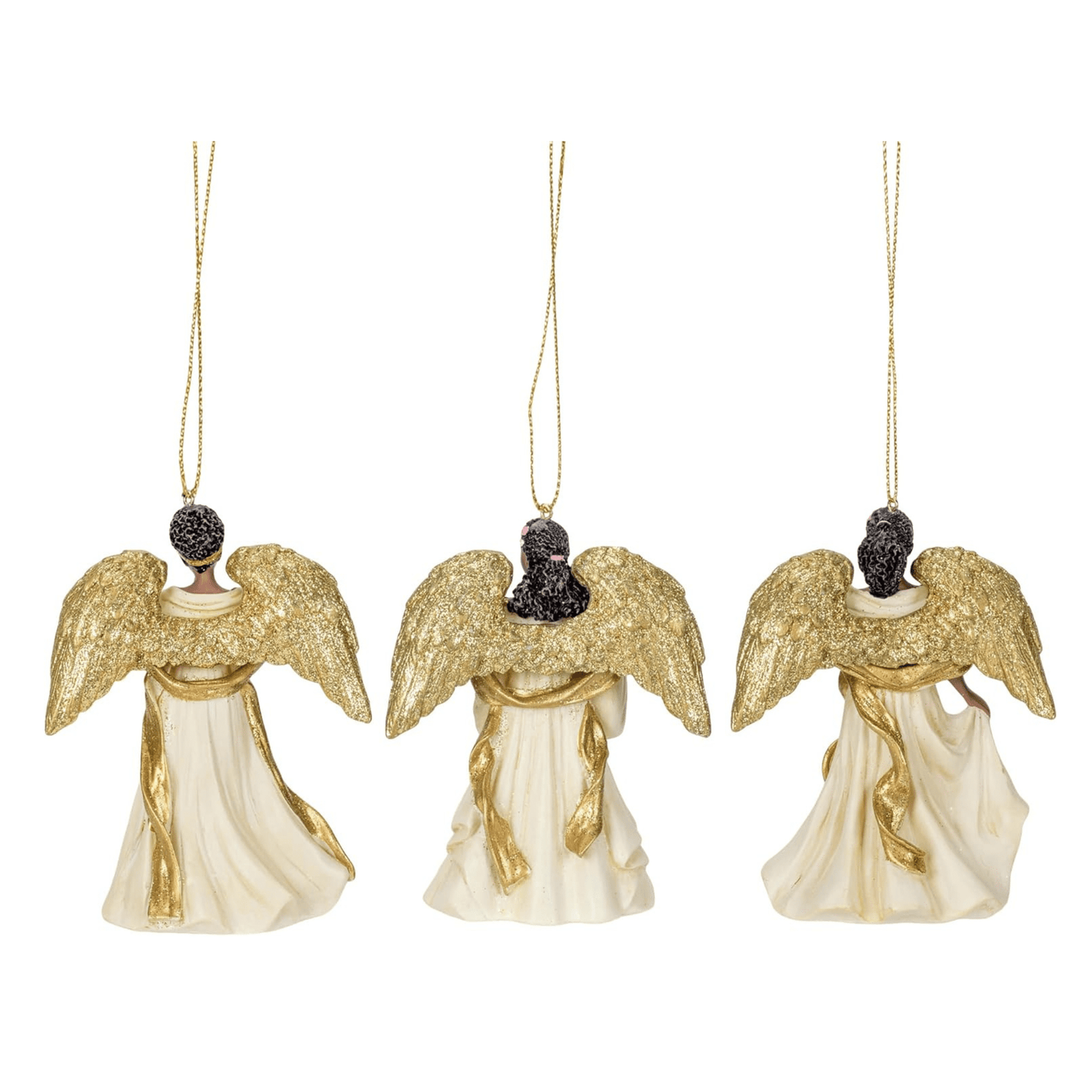 Kurt Adler Ivory and Gold African American Angel Ornaments – Set of 3 Assorted - Tree Treasures