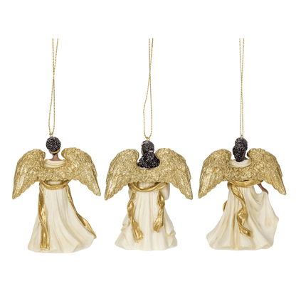 Kurt Adler Ivory and Gold African American Angel Ornaments – Set of 3 Assorted - Tree Treasures