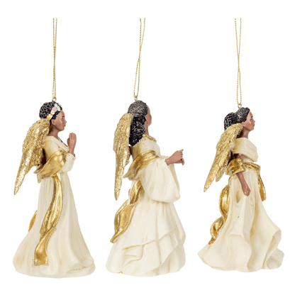 Kurt Adler Ivory and Gold African American Angel Ornaments – Set of 3 Assorted - Tree Treasures