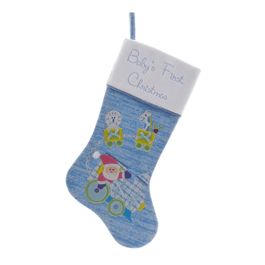 Kurt Adler Knitted Baby’s 1st Christmas Stocking – Blue Snowman Applique - Tree Treasures