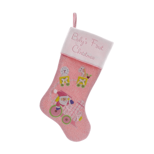 Kurt Adler Knitted Baby’s 1st Christmas Stocking – Pink Snowman Applique - Tree Treasures