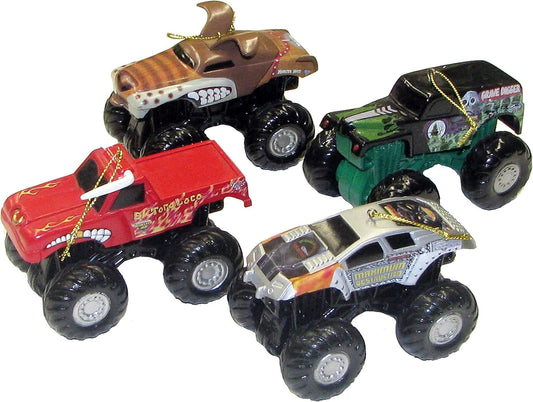 Kurt Adler Monster Jam Truck Ornament Set of 4 – Grave Digger, El Toro Loco, Monster Mutt Rottweiler & Maximum Destruction - Tree Treasures