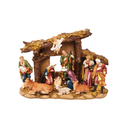 Kurt Adler Nativity Set with 11 Figures and Stable – Resin Christmas Nativity Scene with Baby Jesus, Mary, Joseph, and More - Tree Treasures