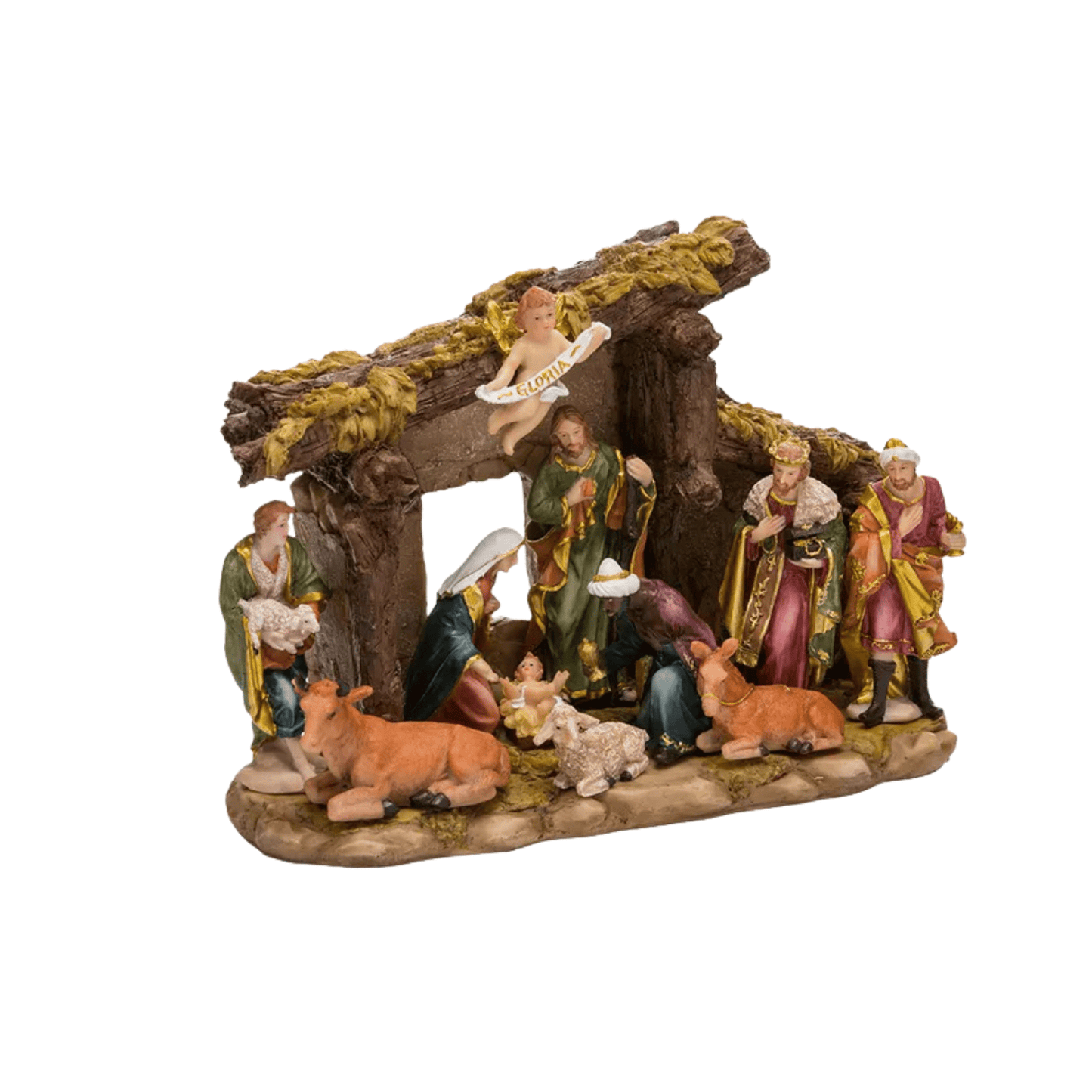 Kurt Adler Nativity Set with 11 Figures and Stable – Resin Christmas Nativity Scene with Baby Jesus, Mary, Joseph, and More - Tree Treasures