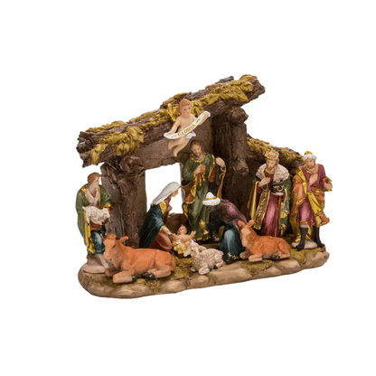 Kurt Adler Nativity Set with 11 Figures and Stable – Resin Christmas Nativity Scene with Baby Jesus, Mary, Joseph, and More - Tree Treasures