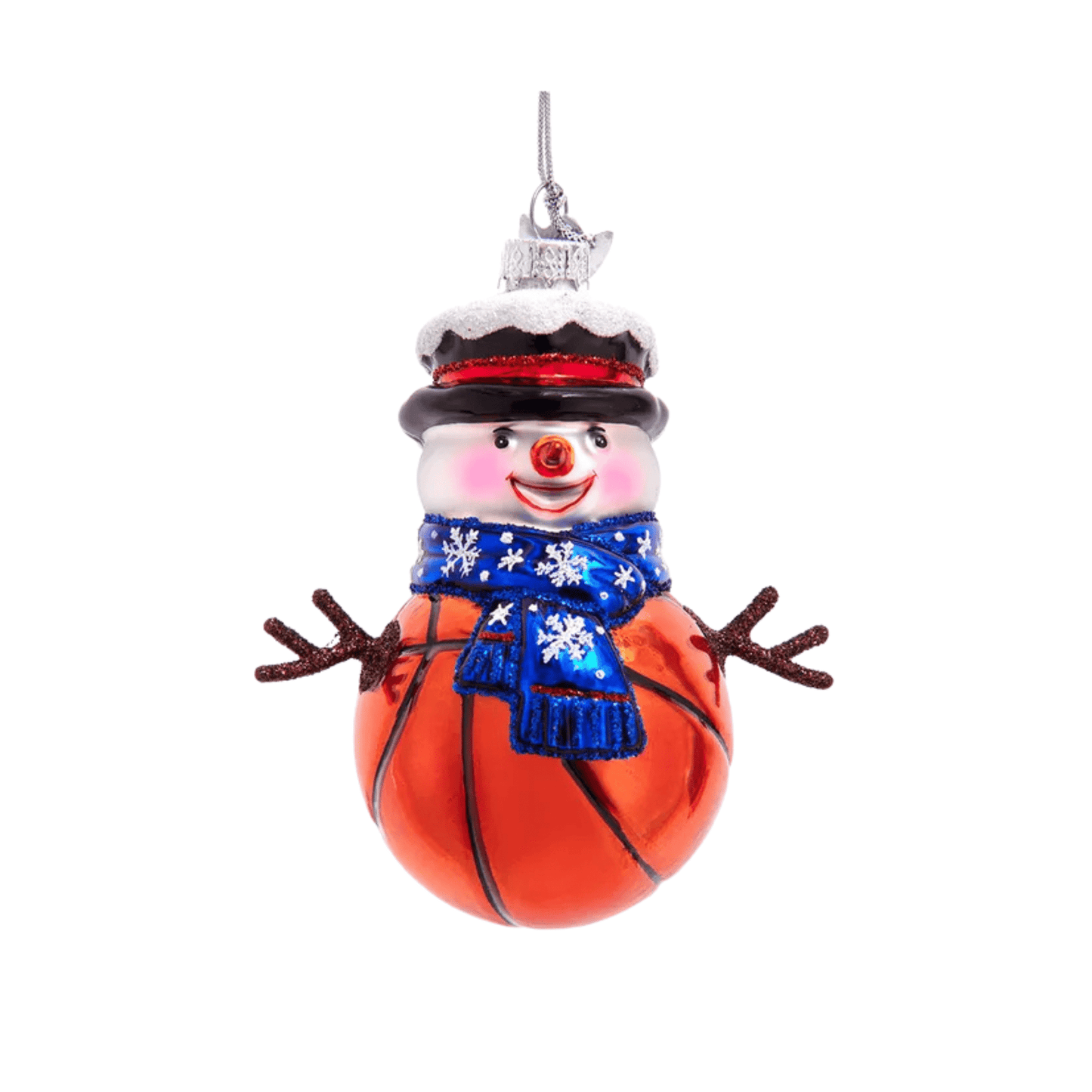 Kurt Adler Noble Gems™ Glass Basketball Snowman Ornament with Twig Arms – Sports Christmas Tree Decoration - Tree Treasures
