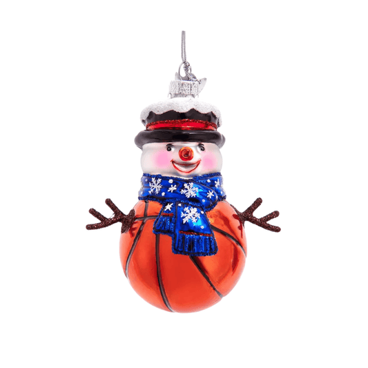 Kurt Adler Noble Gems™ Glass Basketball Snowman Ornament with Twig Arms – Sports Christmas Tree Decoration - Tree Treasures
