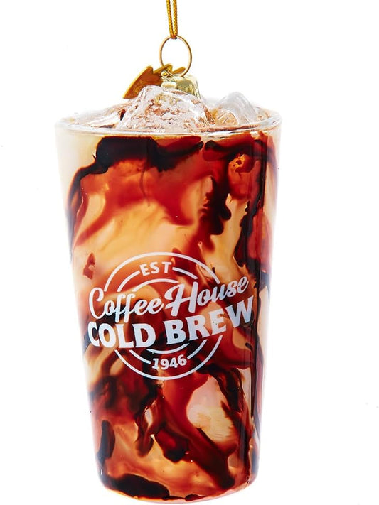 Kurt Adler Noble Gems™ Glass Iced Coffee Ornament – 3.5" Cold Brew Christmas Decoration - Tree Treasures