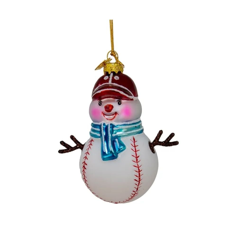 Kurt Adler Noble Gemsª Glass Baseball Snowman With Twig Arms Ornament, 3.5 - Inches - Tree Treasures
