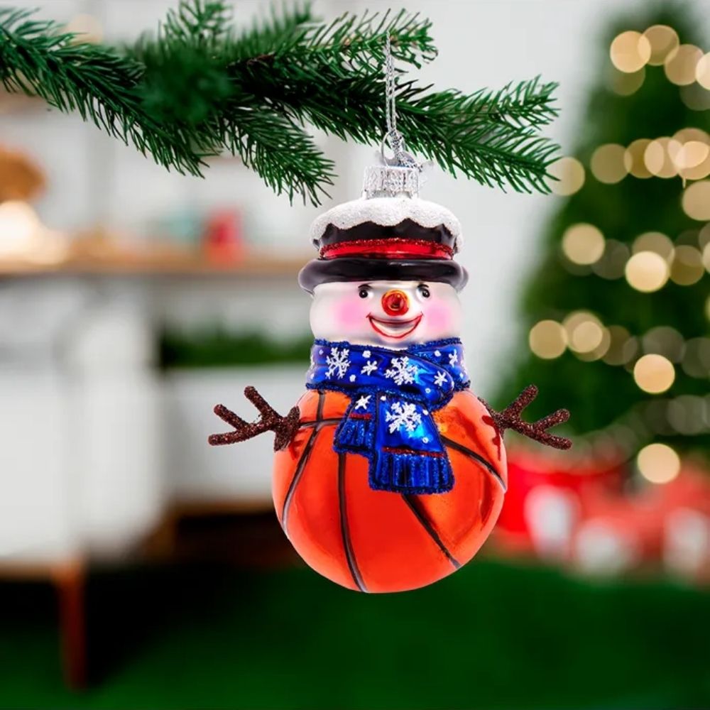 Kurt Adler Noble Gemsª Glass Basketball Snowman With Twig Arms Ornament, 3.5 - Inches - Tree Treasures