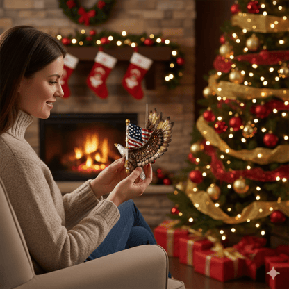 Kurt Adler Resin Patriotic Eagle with The American Flag Ornament, 5 - inches - Tree Treasures